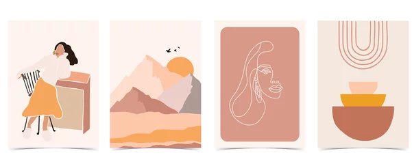 Poster Collection of contemporary background set with rainbow,mountain,sun.Editable vector illustration for website, invitation,postcard and poster © piixypeach