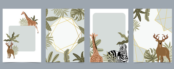 Safari background collection with giraffe,zebra.vector illustration for birthday invitation,postcard © piixypeach