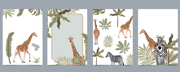 Safari background collection with giraffe,zebra.vector illustration for birthday invitation,postcard © piixypeach