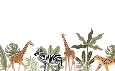  Safari achtergrond collectie met giraffe, zebra.vector illustratie voor verjaardagsuitnodiging, postkaart © piixypeach