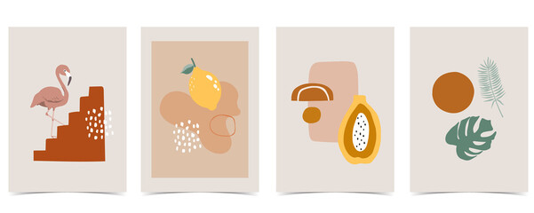 Collection of summer background set with flamingo,leaf,fruit.Editable vector illustration for invitation,postcard and website banner.Hello summer