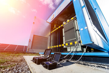 Large power transformer in a solar panel station