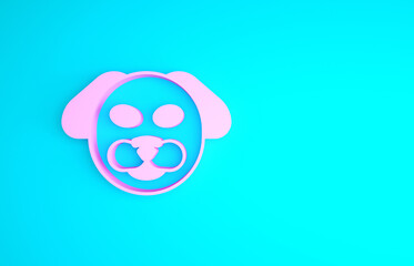 Pink Dog icon isolated on blue background. Minimalism concept. 3d illustration 3D render