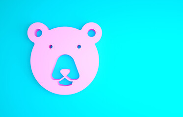Pink Bear head icon isolated on blue background. Minimalism concept. 3d illustration 3D render