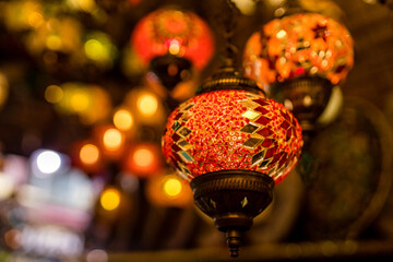 Turkish glass mosaic lamp in grand bazaar vintage