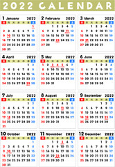 2022　カレンダー　1年分