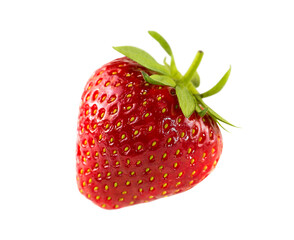 One strawberry close-up isolated on a white background.