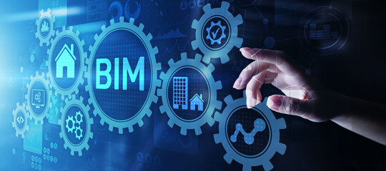 BIM Building Information Modeling Technology concept on virtual screen.