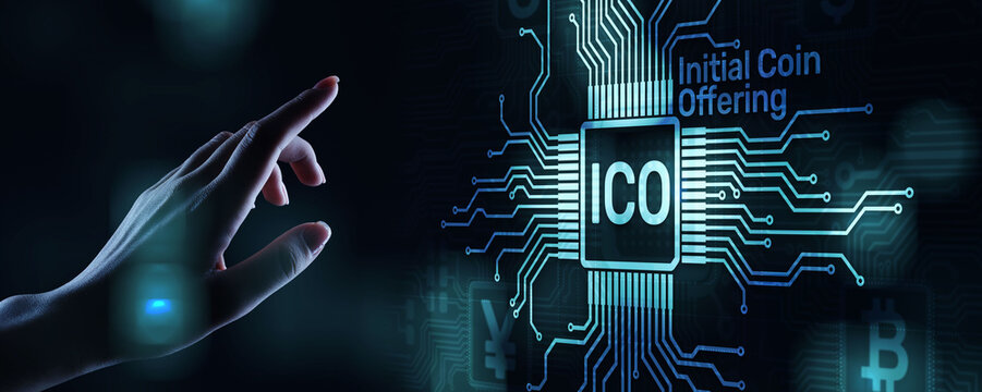ICO - Initial coin offering, Fintech, Financial and cryptocurrency trading concept on virtual screen. Business and technology.