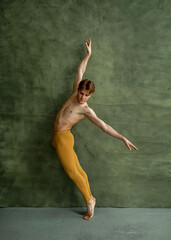 Fototapeta na wymiar Male ballet dancer, training in dancing class