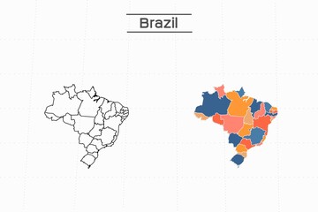 Brazil map city vector divided by colorful outline simplicity style. Have 2 versions, black thin line version and colorful version. Both map were on the white background.