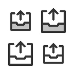 Pixel-perfect linear icon of extract from archive built on two base grids of 32x32 and 24x24 pixels. The initial base line weight is 2 pixels. In two-color and one-color versions. Editable strokes