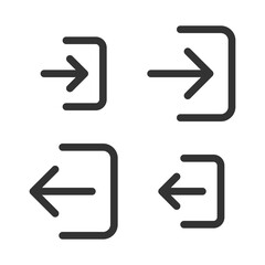 Pixel-perfect linear icons of entrance (login, registration) and exit built on two base grids of 32x32 and 24x24 pixels. The initial line weight is 2 pixels. In one-color version. Editable strokes