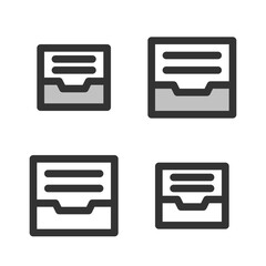 Pixel-perfect linear icon of an archive  built on two base grids of 32x32 and 24x24 pixels. The initial base line weight is 2 pixels. In two-color and one-color versions. Editable strokes