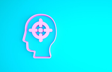 Pink Head hunting icon isolated on blue background. Business target or Employment sign. Human resource and recruitment for business. Minimalism concept. 3d illustration 3D render