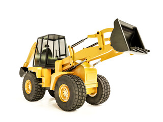 Yellow backhoe loader on white