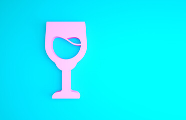 Pink Wine glass icon isolated on blue background. Wineglass sign. Minimalism concept. 3d illustration 3D render