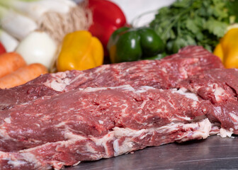 Beef or beef ready to cook and consume. Concept of traditional food at home. Carne de ternera o res lista para cocinar y consumir. Concepto de comida tradicional en casa. 