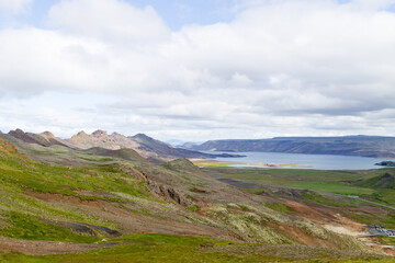 Seltun area aerial landscape, south Iceland panorama.