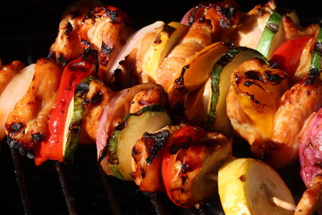 Grilled Teriyaki Chicken Skewers with Veggies, Squash, Onions, Peppers,