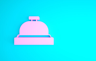 Pink Hotel service bell icon isolated on blue background. Reception bell. Minimalism concept. 3d illustration 3D render