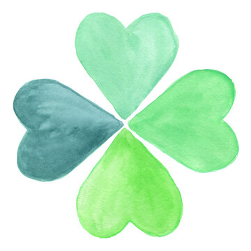 Watercolor Clipart, Shamrock, Green, Purple. Drawing of a multicolored clover flower.Sublimation, Art for print.