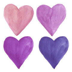 Watercolor set of the heart .Purple heart pattern.Sublimation, Art for print.Watercolor Hearts Isolated , Background. Heart clipart.