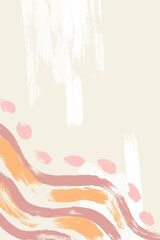 Abstract background beige color with pink and orange accents. Copy space. Hand drawn