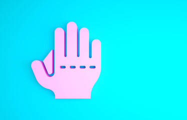 Fototapeta na wymiar Pink Baseball glove icon isolated on blue background. Minimalism concept. 3d illustration 3D render