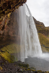 Side view of the Seljalandsfoss waterfall, Iceland