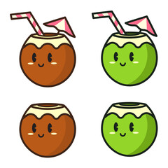 Cute Coconut - Cute coconut illustration pose set suitable for summer, emoticon, children book, and mascot logo - Vector Illustration