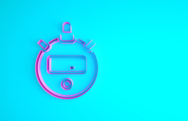 Pink Stopwatch icon isolated on blue background. Time timer sign. Chronometer sign. Minimalism concept. 3d illustration 3D render