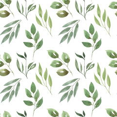 Fototapeta premium Hand drawn watercolor pattern. Pattern of leaves, wild herbs, flowers, field plants for textiles, napkins, scrapbooking, backgrounds, wallpapers, wrapping paper.