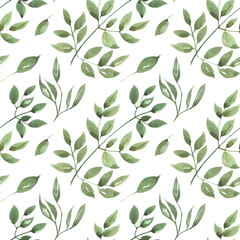 Hand drawn watercolor pattern. Pattern of leaves, wild herbs, flowers, field plants for textiles, napkins, scrapbooking, backgrounds, wallpapers, wrapping paper.
