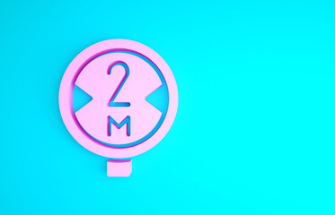 Pink Road traffic sign. Signpost icon isolated on blue background. Pointer symbol. Isolated street information sign. Direction sign. Minimalism concept. 3d illustration 3D render