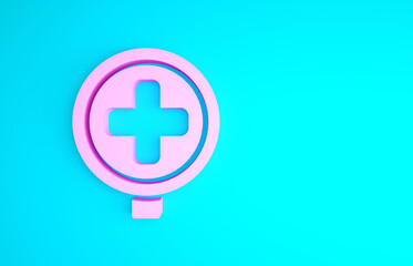 Pink Hospital road traffic icon isolated on blue background. Traffic rules and safe driving. Minimalism concept. 3d illustration 3D render