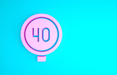 Pink Speed limit traffic sign 40 km icon isolated on blue background. Minimalism concept. 3d illustration 3D render