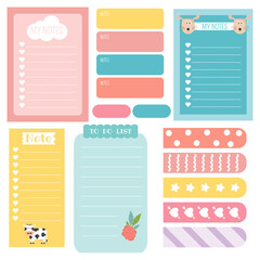 Cute sticky note. Stationary set .Printable planner stickers. Template for your message. Decorative planning element. Cute note. Vector illustration.