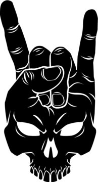 human skull hand gestures Rock and Roll sign of the horns