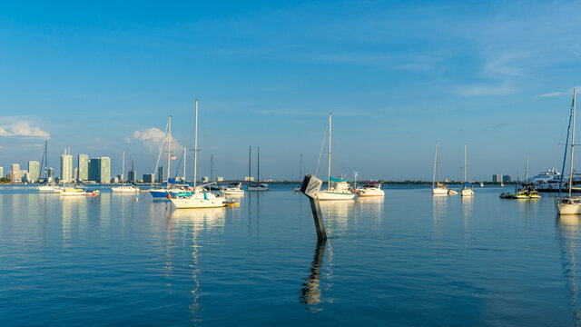 Boats in Marina with Artificial Reef Warning Sign 