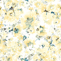  Seamless floral pattern wild flowers drawn by paints 
