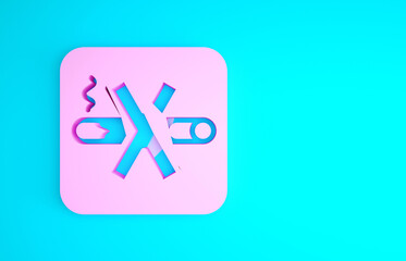Obraz premium Pink No Smoking icon isolated on blue background. Cigarette symbol. Minimalism concept. 3d illustration 3D render