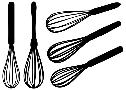 Kitchen whisks in a set. Vector image.