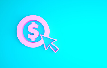 Pink Coin money with dollar symbol icon isolated on blue background. Banking currency sign. Cash symbol. Minimalism concept. 3d illustration 3D render