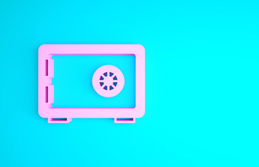 Pink Safe icon isolated on blue background. The door safe a bank vault with a combination lock. Reliable Data Protection. Minimalism concept. 3d illustration 3D render