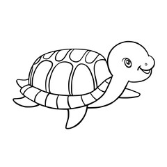 Line sketch of cute cartoon turtle. Coloring book with ocean animals. Vector illustration funny character.