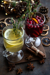Glass with mulled wine and spices