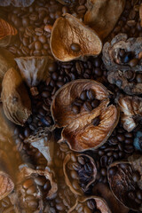 Dried fruits, coffee beans textured patterned
