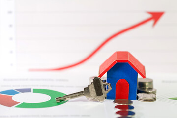 The house and growing coin and the key put on the investment proportion chart on the red up arrow...