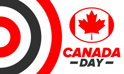 Happy Canada Day. National holiday, celebrated annual in July 1. Canadian flag. Maple leaf. Patriotic symbol and elements. Poster, card, banner and background. Vector illustration